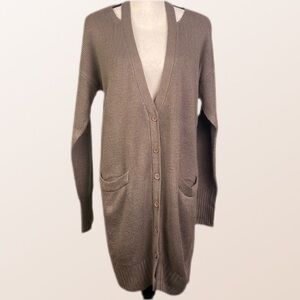 LOVERICHE oversized cardigan sweater with cut-outs at the shoulders, Small. EUC